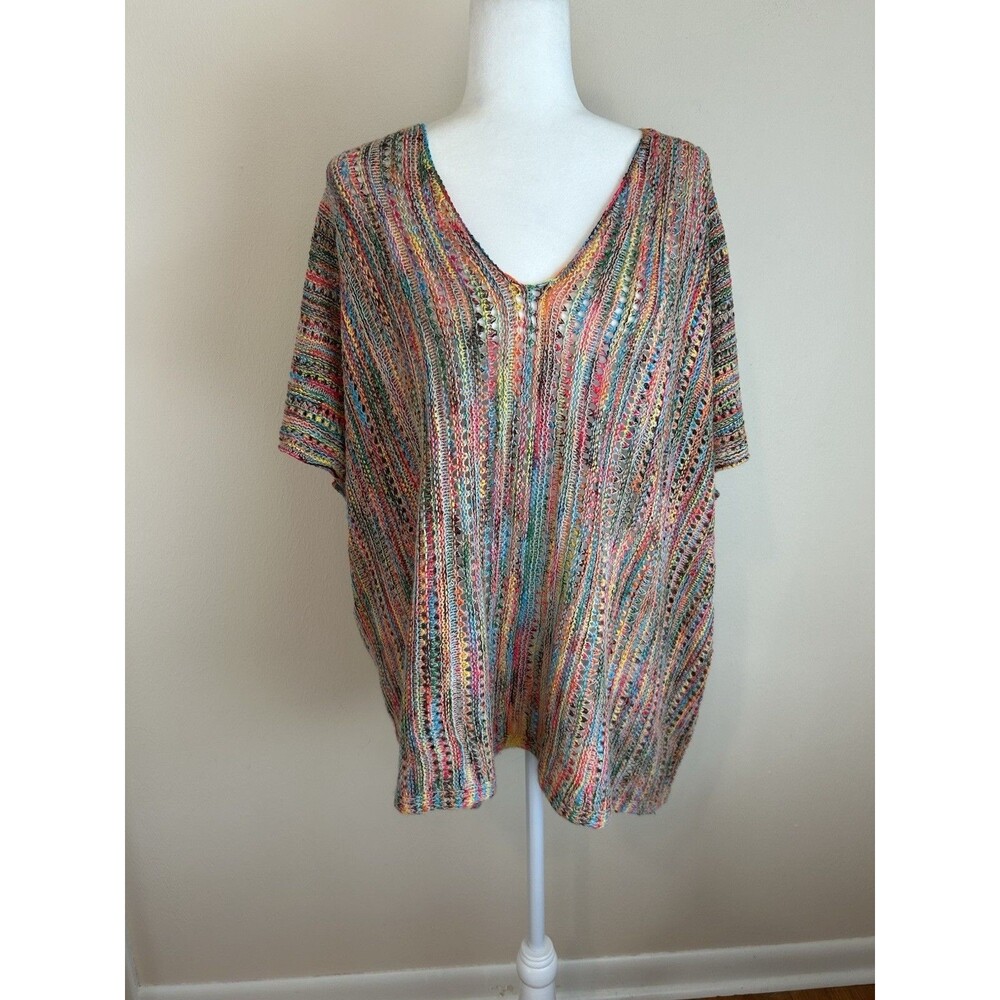 One Size Crochet Top Sweater Knit Rainbow Hippie Boho Poncho Kimono Western